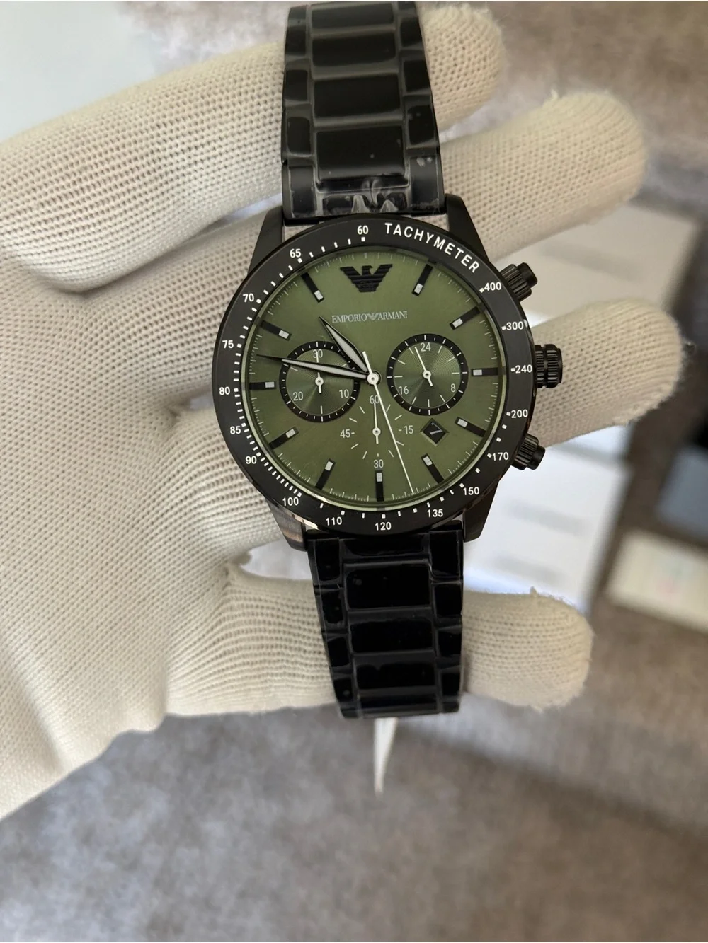 Emporio Armani Black mate with Green Chronograph dial Men's Watch